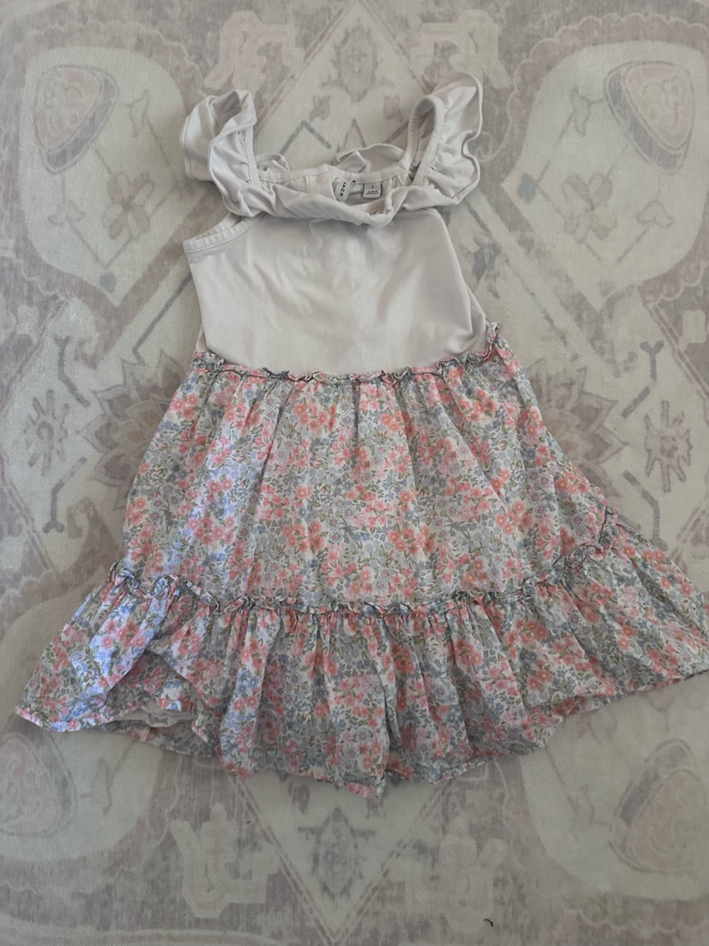 Janie and Jack Cream Top with Pink Floral Tiered Dress